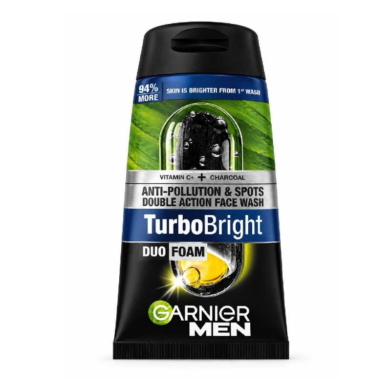 Garnier Men TurboBright Anti-Pollution & Spots Face Wash – Vitamin C + Charcoal 100 ML
